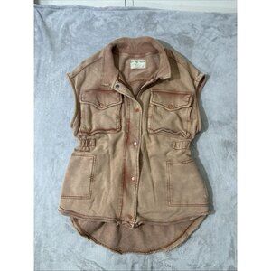 Free People We The Free Utility Vest Women Small Burnt Orange Snap Front